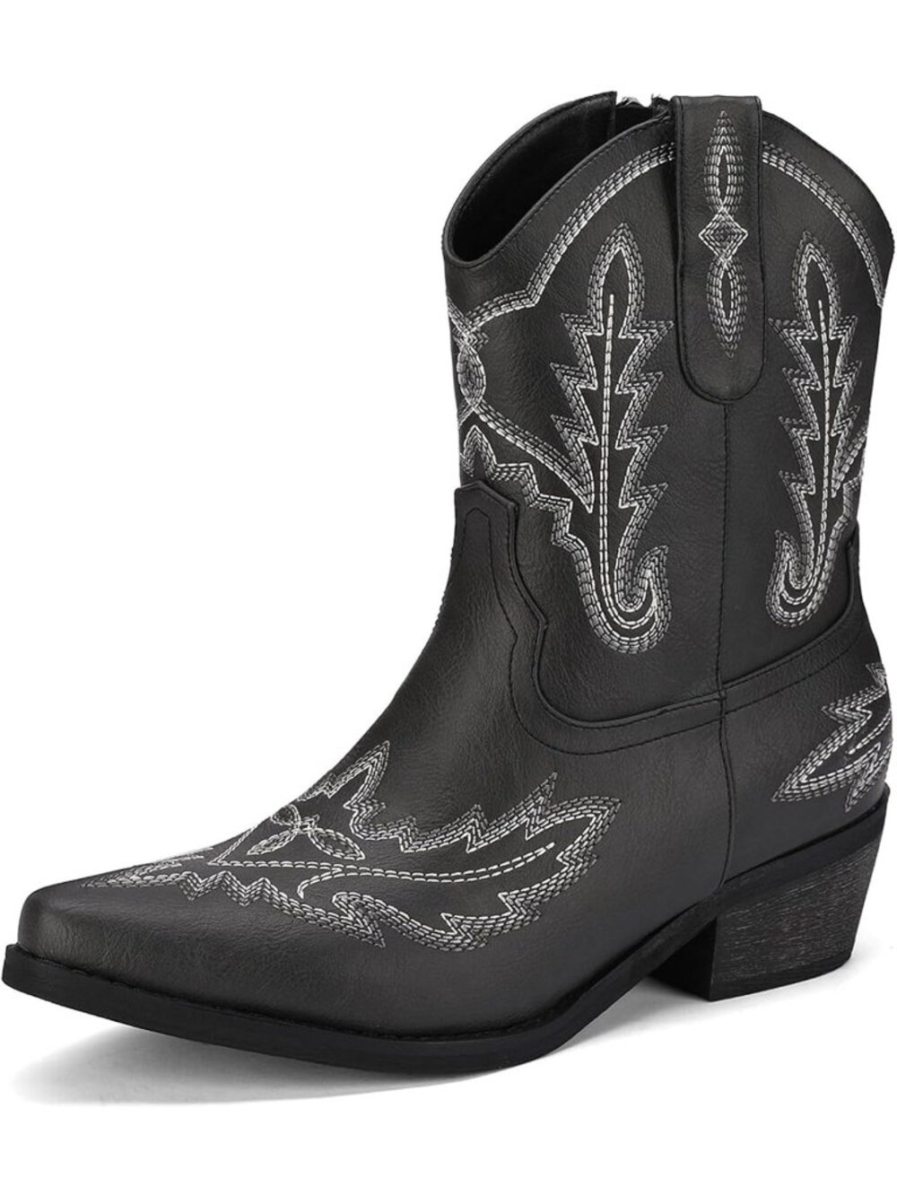 Women's Black Low Block Heel Embroidery Sparkly Stylish Short Ankle Cowgirl Boot